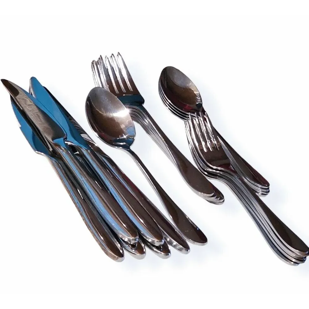Stainless Steel Flatware 25 pc Glossy Teaspoons, Forks, Dinner‎ Knives